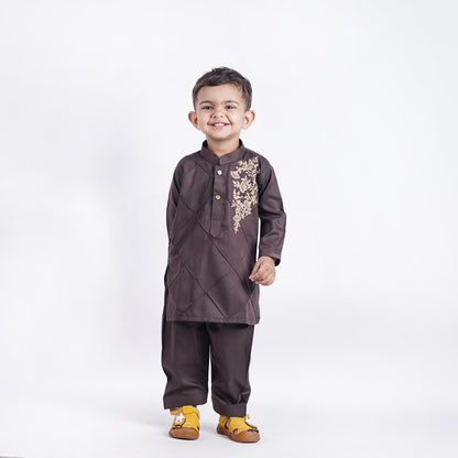 Boys Burgundy Shalwar Kameez with Embroidery