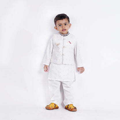 Boys White Shalwar Kameez with Waist Coat