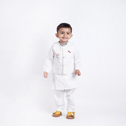 Boys White Shalwar Kameez with Waist Coat