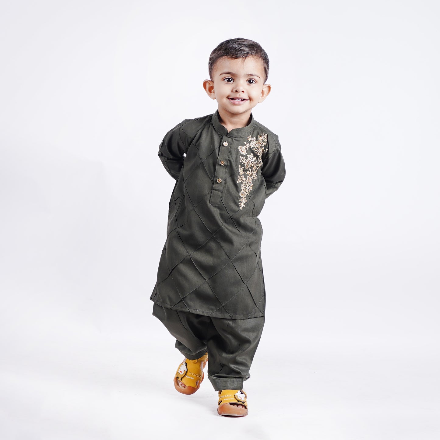 Boys Green Shalwar Kameez with Embroidery