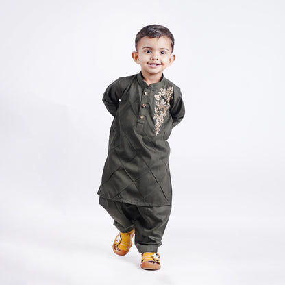 Boys Green Shalwar Kameez with Embroidery