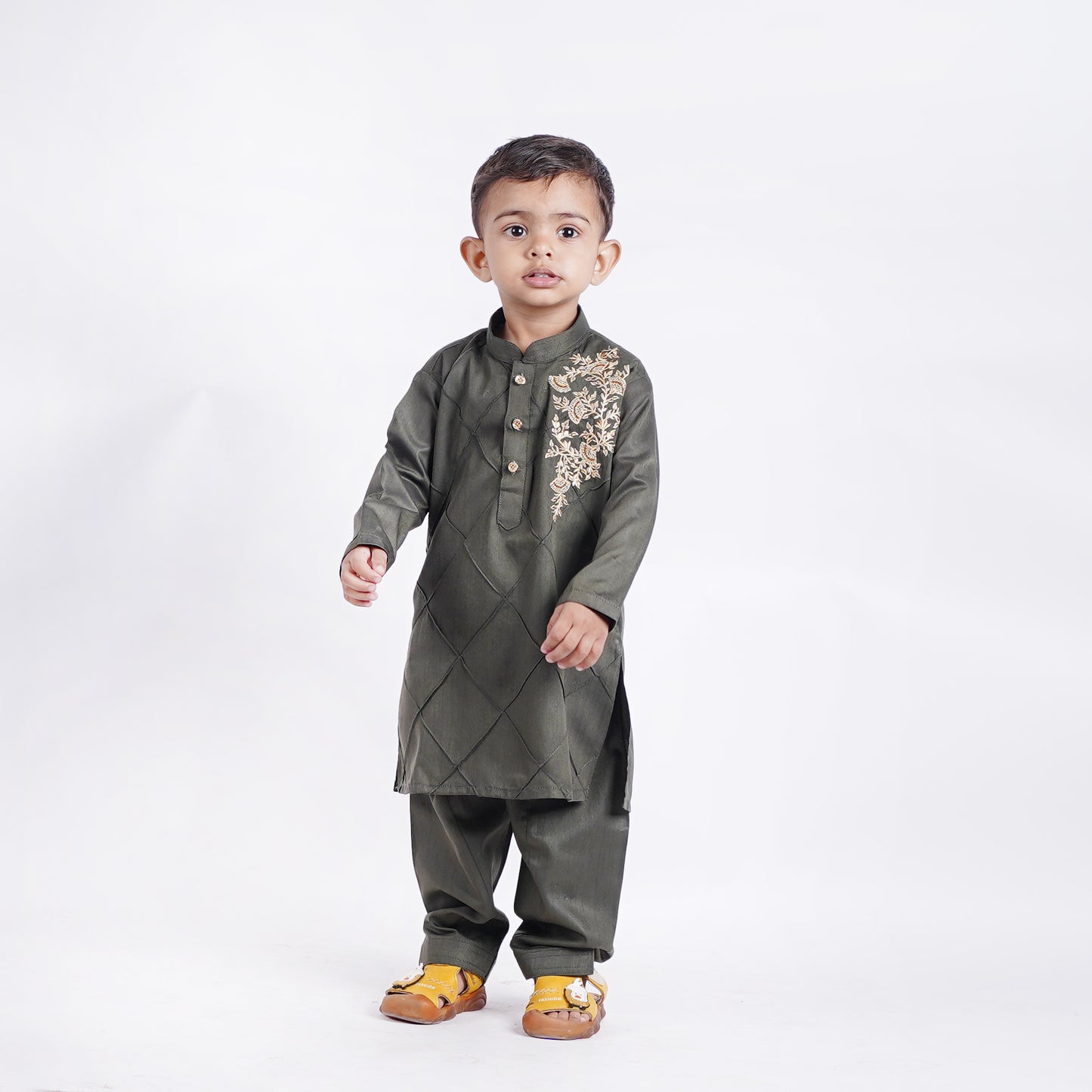 Boys Green Shalwar Kameez with Embroidery