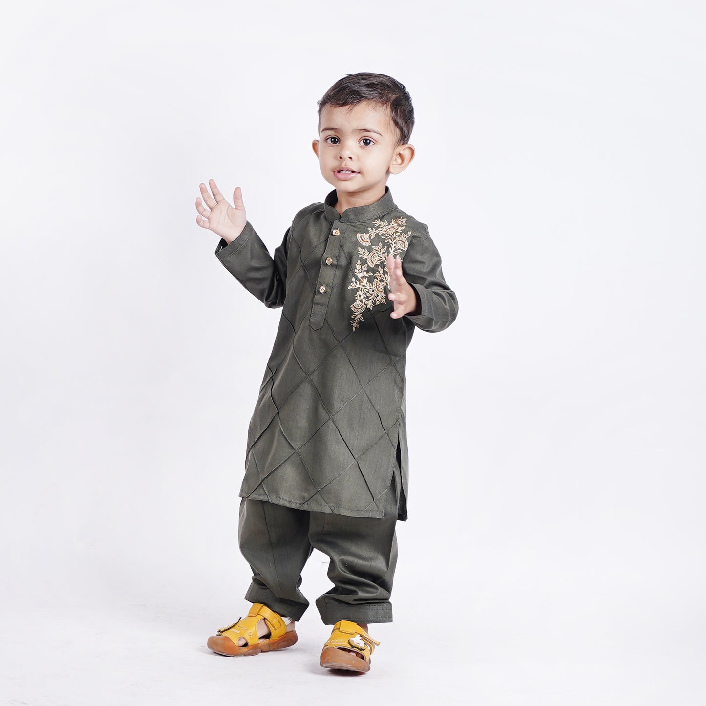Boys Green Shalwar Kameez with Embroidery