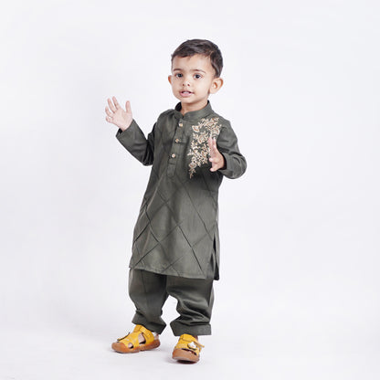 Boys Green Shalwar Kameez with Embroidery