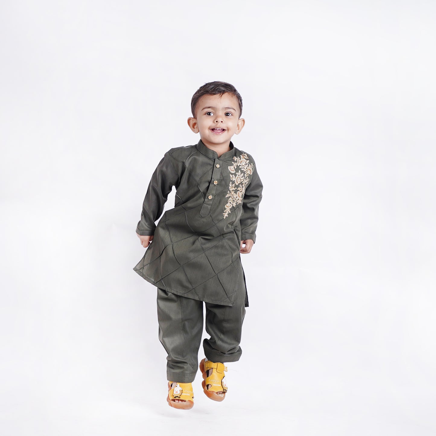 Boys Green Shalwar Kameez with Embroidery