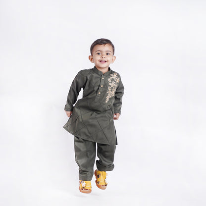 Boys Green Shalwar Kameez with Embroidery
