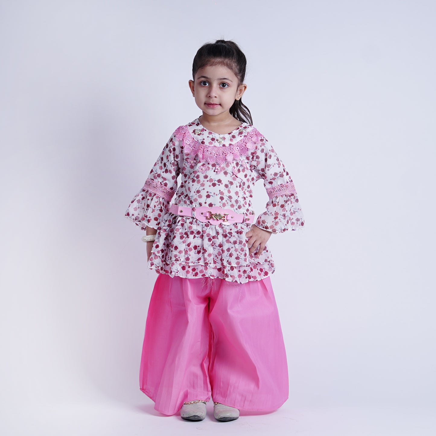 Girls Fancy Printed Top with Belt Pajama