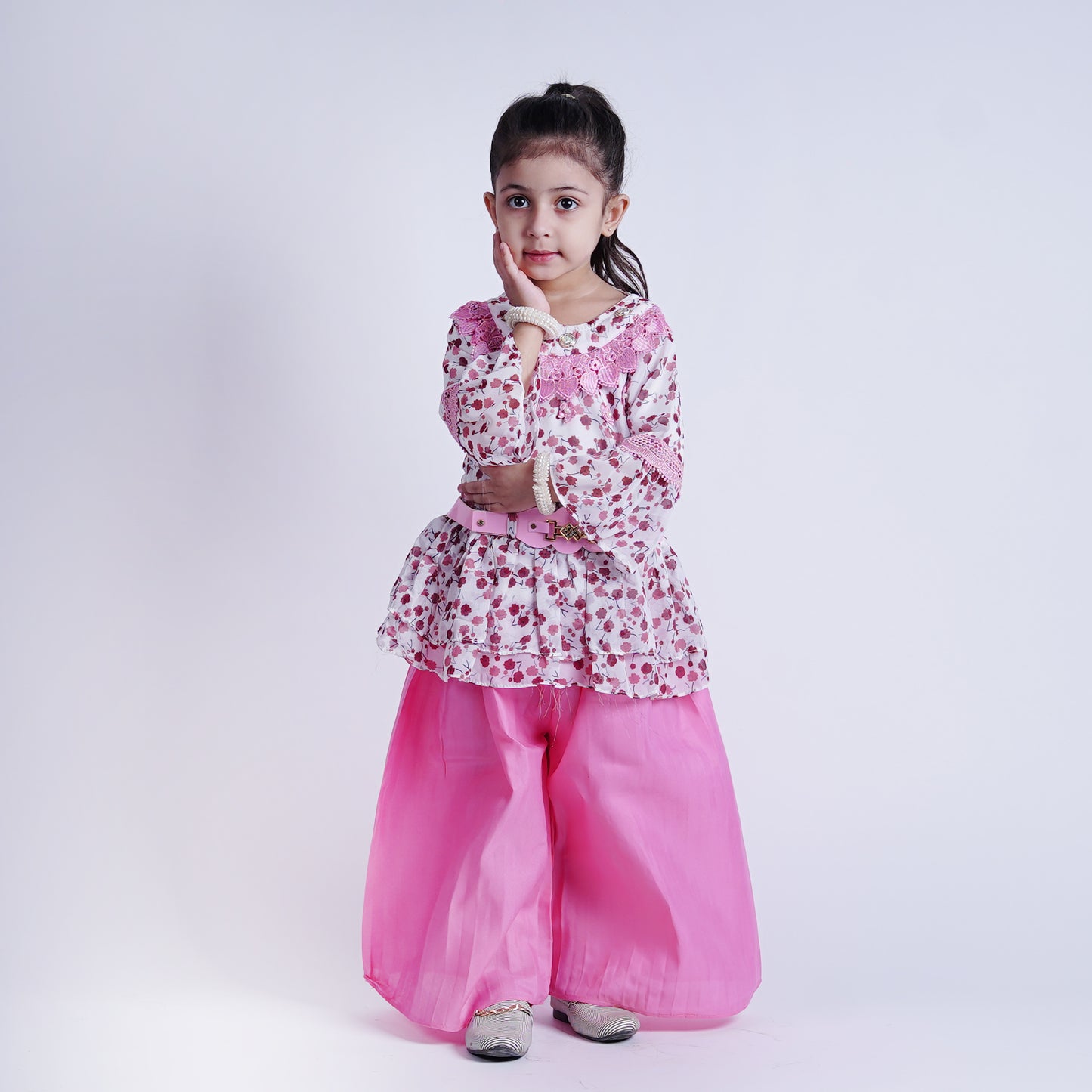 Girls Fancy Printed Top with Belt Pajama