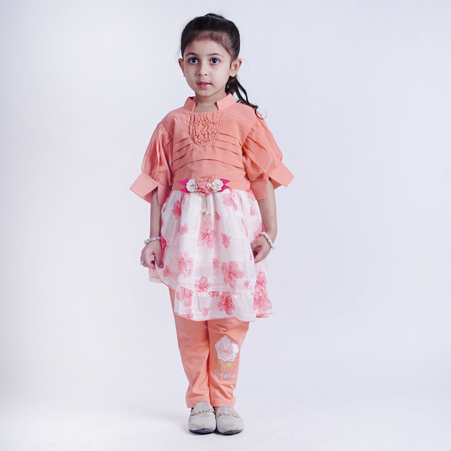 Girls Fancy Frock with Embroided Pajama