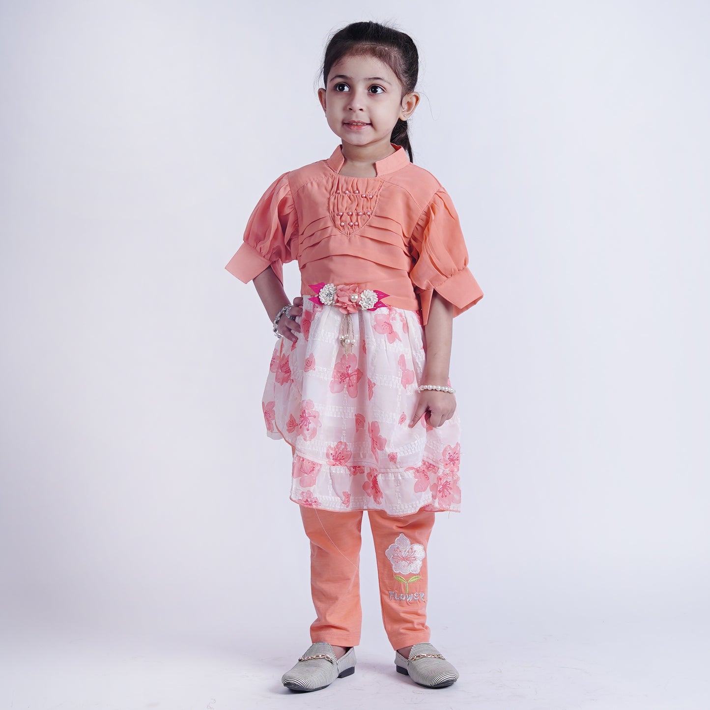Girls Fancy Frock with Embroided Pajama