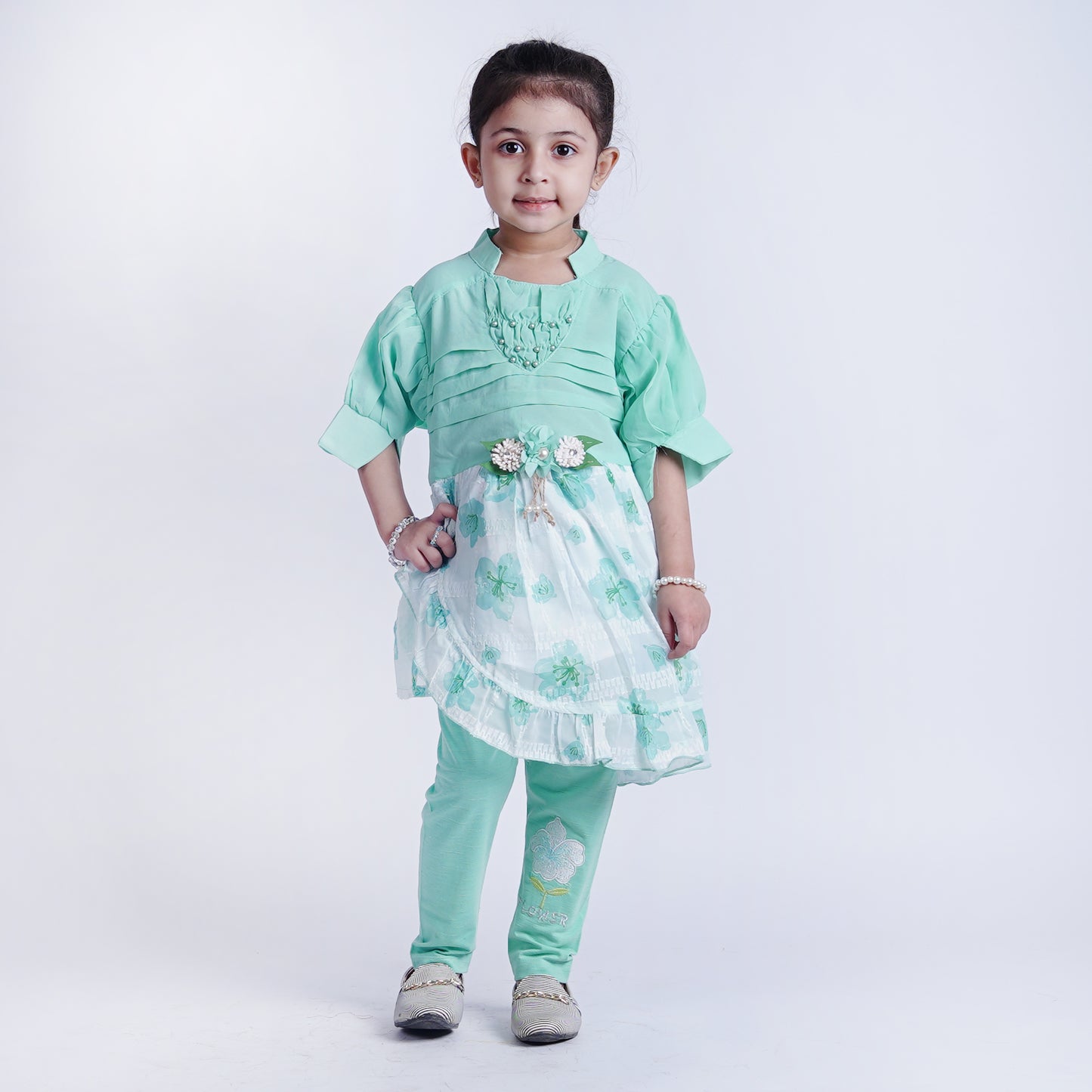 Girls Fancy Frock with Embroided Pajama