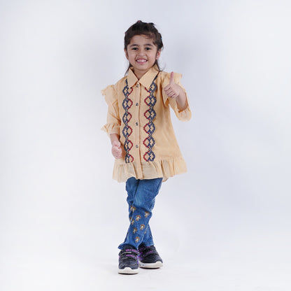 Girls Fancy Button Style Top with Denim Pants