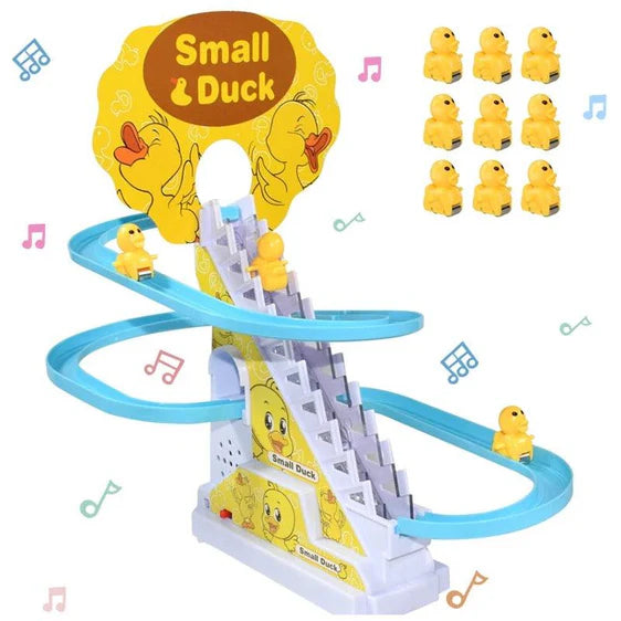 Funny Small Duck Animal Track Set Climbing Stairs Music Toys For Children Slide Interactive Toys Electric Railcar Music - 4 Pcs