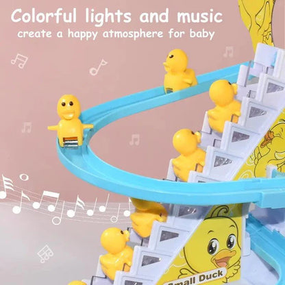 Funny Small Duck Animal Track Set Climbing Stairs Music Toys For Children Slide Interactive Toys Electric Railcar Music - 4 Pcs