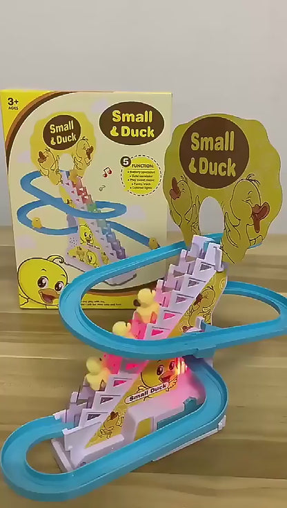 Funny Small Duck Animal Track Set Climbing Stairs Music Toys For Children Slide Interactive Toys Electric Railcar Music - 4 Pcs